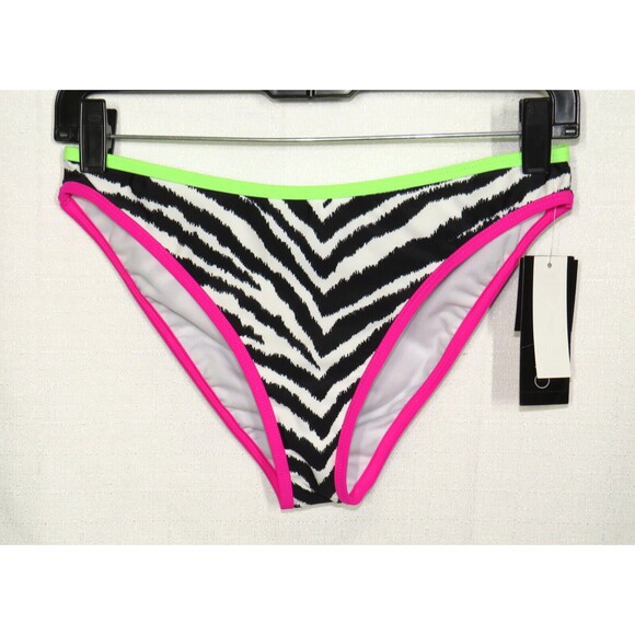 California Waves Retro Zebra Print Neon Trimmed Bikini Swim Bottoms Size M - Picture 2 of 8